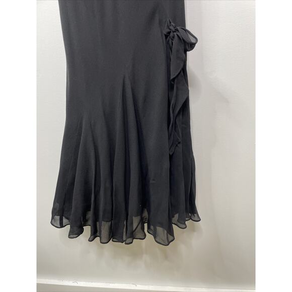 Y2K Nine West Silk Black Midi Dress Ruffle Bow Dark Fairy Witchy Coquette Whimsy - Picture 4 of 11